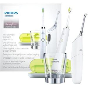 Philips Sonicare DiamondClean en AirFloss Pro/Ultra Interdentale Reiniger HX8491/01 - Complete reiniging - wittere tanden en gezonder tandvlees - Reinigt in 60 sec- Oplaadglas en reisetui
