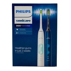 Philips Sonicare Elektrische Tandenborstel ProtectiveClean 5100 Duo - Voor wittere tanden - Ingebouwde poetsdruksensor - 3 Poetsstanden - Signaal opzetborstel vervangen- Reisetui - HX6851/34