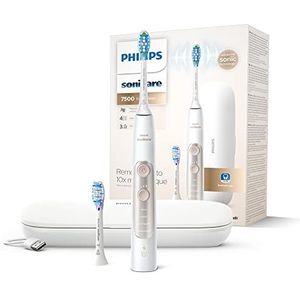 Philips Sonicare ExpertClean 7500 - Elektrische tandenborstel met 1 G3 Premium Gum Care-opzetborstel en 1 C3 Premium Plaque Defense-opzetborstel, reisetui, wit (model HX9691/02)