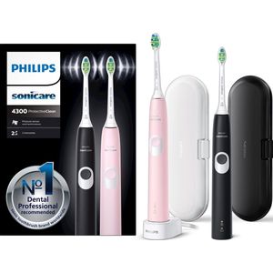 Philips Sonicare 4300 HX6800/35 Sonische Elektrische Tandenborstel, 2 Stukken Black and Pink 1 st
