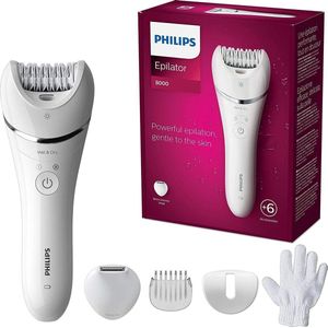 Philips Series 8000, Epilateur Wet & Dry sans fil pour les jambes et le corps, avec 6 accessoires, tondeuse et embout exfoliant pour le corps, (modele BRE715/00)