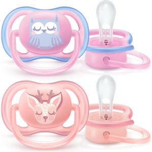 Philips Avent Ultra Air Fopspeen - 0 tot 6 Maanden - 2 Speentjes - Roze/Peach Uil/Hert - SCF085/02
