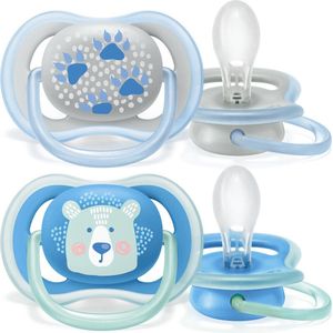 Philips Avent Ultra Air Fopspeen - 6 tot 18 Maanden - 2 Speentjes - Grijs/Blauw Beren voetafdrukken/Beer - SCF085/03