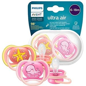 Philips Avent Fopspeen Ultra Air - 6 tot 18 maanden - 2 Stuks - Laat de huid ademen - Orthodontisch - Zijdezachte speen - Eenvoudig te steriliseren - Roze - SCF085/04