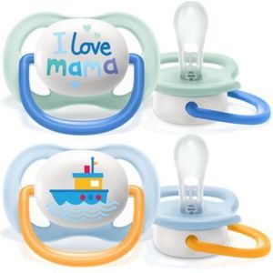 Philips Avent Ultra Air Fopspeen - 0 tot 6 Maanden - 2 Speentjes - Groen/Lichtblauw I Love Mama/Boot - SCF080/01