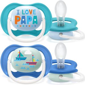 Philips Avent Fopspeen Ultra Air 6-18 mnd I Love Papa Blauw 2 stuks