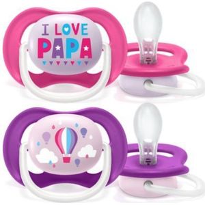 Philips Avent Ultra Air Fopspeen 6 tot 2 Speentjes Roze/Paars I Love Papa/Luchtballon SCF0