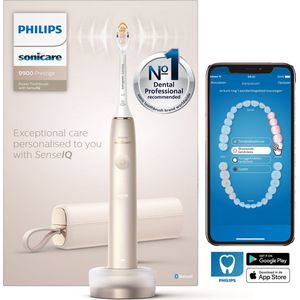 Philips Sonicare DiamondClean Prestige 9900 - sonische elektrische tandenborstel met 1 A3 Premium All-in-One opzetborstel en oplaadetui - Kleur: champagne (model HX9992/11)