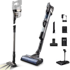 Philips Steelstofzuiger met Dweilfunctie XW9383/01 Aqua Trio - Draadloos - Zuigmond met LED Verlichting - Kruimeldief - Zonder Zak - LCD Display - Lichtgewicht - Zwart