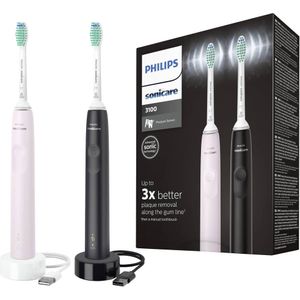 Philips Sonicare Series 3100 HX3675/15 - Elektrische tandenborstel - Zwart & Roze - Duopack
