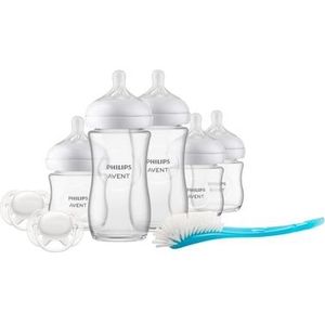 Philips Avent Natural 3.0 Starterset Glas – 5 Babyflessen + Fopspenen & Flessenborstel – Voor Pasgeborenen – BPA-vrij