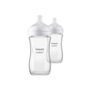 Philips Avent Glazen Natural Response-babyfles - 2 Babymelkflessen van 240ml, BPA-vrij voor pasgeboren baby's van 1 maand en ouder (Model SCY933/02)
