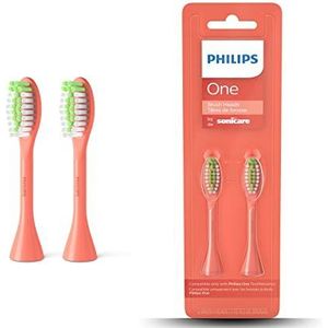Philips One opzetborstel voor elektrische tandenborstel - Set van 2 - Kleur koraalrood (BH1022/01)