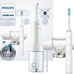 Philips Sonicare DiamondClean 9000 elektrische sonische tandenborstel + Power Flosser 3000 draadloze tandheelkundige straal, wit (model HX3866/41)