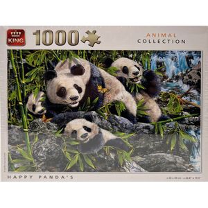King - Legpuzzel voor Volwassenen 1000 stukjes - Happy Panda's - Animal Collection - 68 x 49 cm - Gemaakt van Hoogwaardig Karton