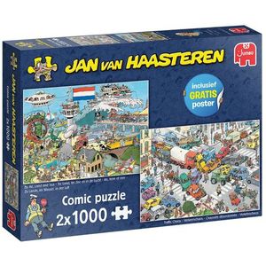 Jumbo - Verkeerschaos & Ter Land, Ter Zee en in de Lucht - Puzzel - 2X 1000 Stukjes - Karton