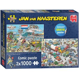 Jumbo - Verkeerschaos & Ter Land, Ter Zee en in de Lucht - Puzzel - 2X 1000 Stukjes - Karton