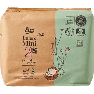 Etos Luiers Puur & Zacht - maat 2 - 3 tot 6 kg - 102 stuks (3x34)
