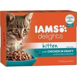 Iams Delights Kitten met Kip in Saus - Kat - Natvoer - 12 x 85 gr