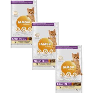 3x Iams Kat Kitten/Junior Kip 3 kg