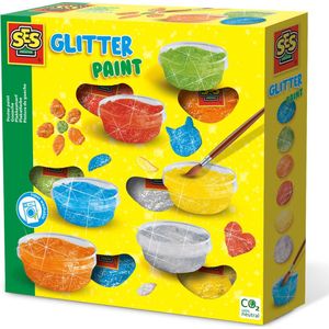 SES - Plakkaatverf Glitter - goed uitwasbaar - 6 heldere kleuren met glitters