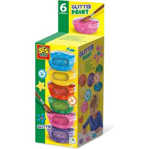 SES Plakkaatverf Glitter (6x45ml) - extra dekkende plakkaatverf - trendy glitter kleuren - hersluitbare potjes - makkelijk uitwasbaar