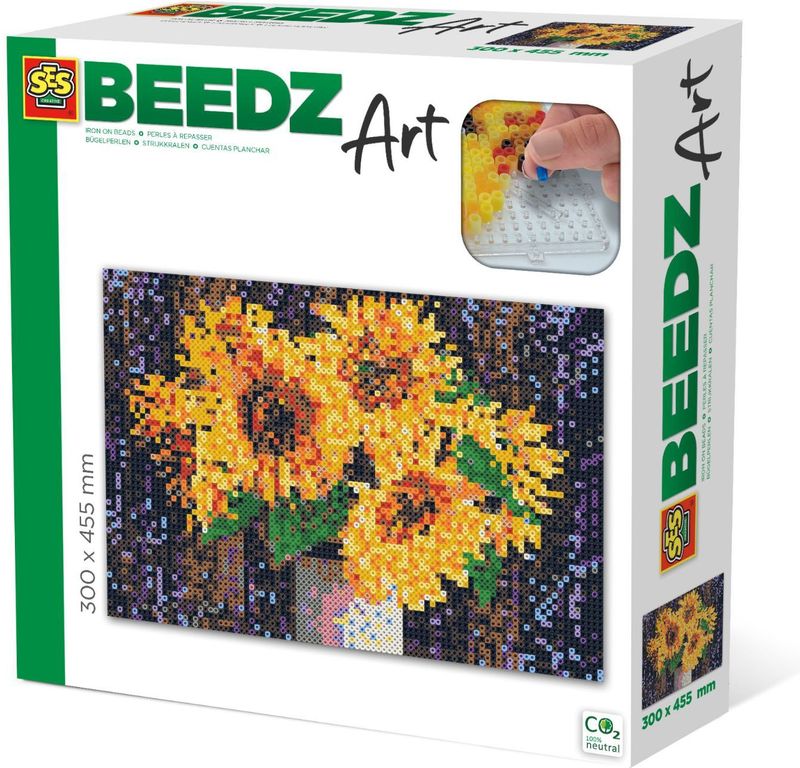 SES Beedz Art - Zonnebloemen - 7000 strijkkralen - kunstwerk van strijkkralen - complete set inclusief grondplaten en strijkvel