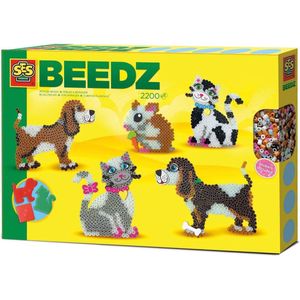 SES Beedz - Strijkkralen met legborden - grondplaten, 2200 strijkkralen en strijkvel - huisdieren - hond, kat, hamster - met stickers - PVC vrij