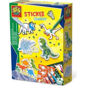 SES - Sticker maker - dino's - shaker stickers en gewone dino stickers - zelf kleuren - inclusief stiften, pailletten en glitterlijm - knutselen jongens - Dinosaurus Speelgoed