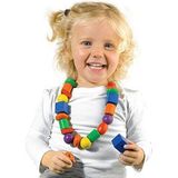 SES - Ik Leer Rijgen - Montessori - 18 Gekleurde Houten Kralen met Rijgkoord