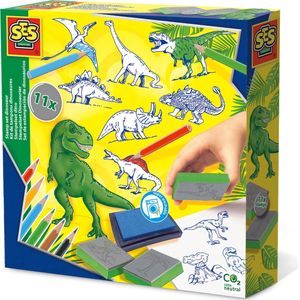 SES - Stempelset Dino - 11 Dinosauris Stempels van Foam - met Stempelkusse