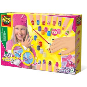 SES - Nagels Versieren - 12 kleuren veilige nagellak - inclusief glittersteentjes en penselen - knutselen meisjes