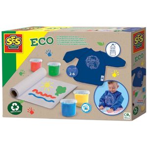 SES - Eco - Vingerverf Set - 4 Kleuren - Inclusief Kliederschort