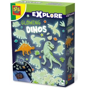 SES Creative 25127 - lichtgevende dino's, 6 grote dinosaurussen, 18 kleine dinosaurussen, kinderkamerdecoratie, maat M