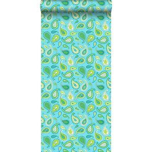 ESTAhome behang paisley turquoise en limegroen - 53 cm x 10,05 m - 115
