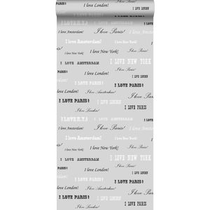 HD vliesbehang I love Paris zilver en zwart - 136829 van ESTAhome