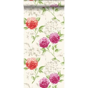 krijtverf vliesbehang hortensia's roze en oranje - 128019 van ESTAhome