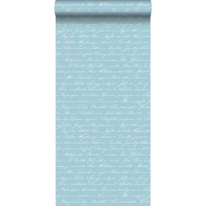 krijtverf vliesbehang handgeschreven latijnse bloemennamen licht azuur blauw - 128037 ESTAhome