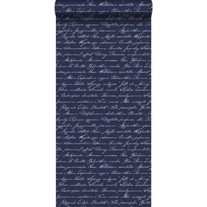 krijtverf vliesbehang handgeschreven latijnse bloemennamen donker blauw - 128040 ESTAhome