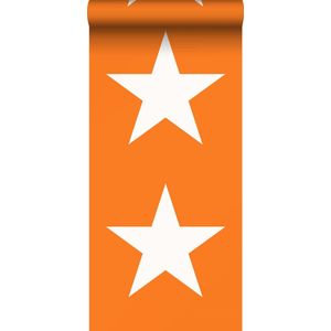 ESTAhome behang sterren oranje en wit - 115873 - 53 cm x 10,05 m