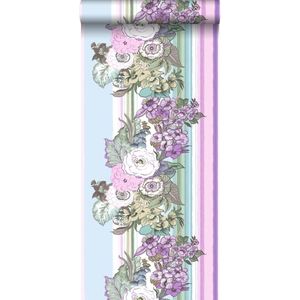 HD vliesbehang vintage bloemen licht paars en blauw - 138114 van ESTAhome