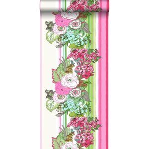 HD vliesbehang vintage bloemen roze en lime groen - 138115 van ESTAhome