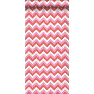 HD vliesbehang zigzag koraal rood en roze - 138135 ESTAhome