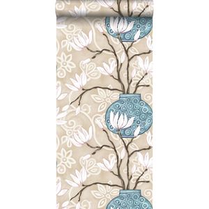 Origin Wallcoverings behang magnolia beige en turquoise - 346923 - 53 cm x 10,05 m
