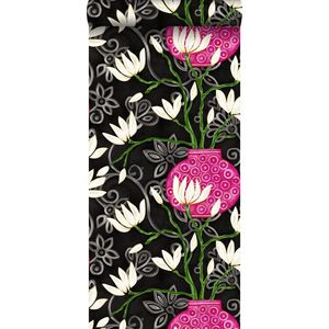 Origin Wallcoverings behang magnolia zwart en roze - 346927 - 53 cm x 10,05 m