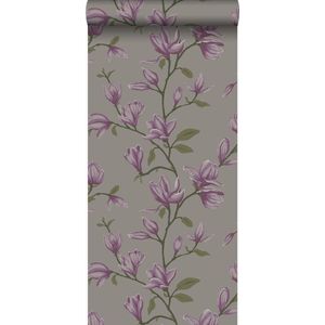 Origin Wallcoverings behang magnolia taupe en aubergine paars - 347052 - 53 cm x 10,05 m