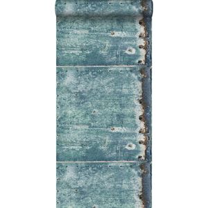 ESTAhome behang metalen platen turquoise en roest bruin - 138220 - 53 cm x 10,05 m