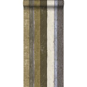 ESTAhome behang houten plankjes beige, blauw en kaki groen - 138253 - 53 cm x 10,05 m