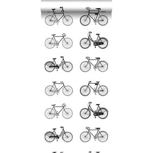 ESTAhome behang fietsen wit en zwart - 138523 - 53 cm x 10,05 m