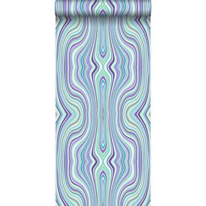 Origin Wallcoverings behang grafische lijnen turquoise en paars - 53 cm x 10,05 m - 347226